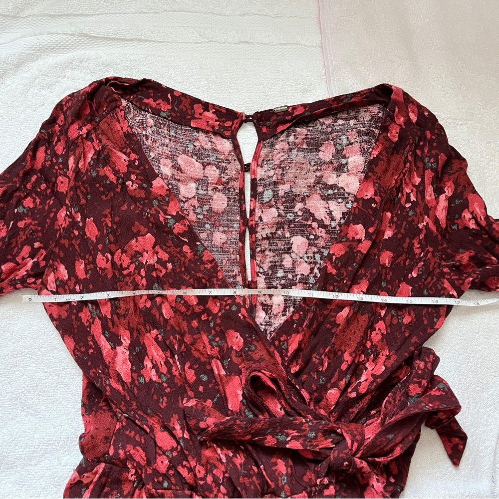 Free People Womens Maroon Berry Combo All The Right Ruffles Short Romper - Picture 10 of 11